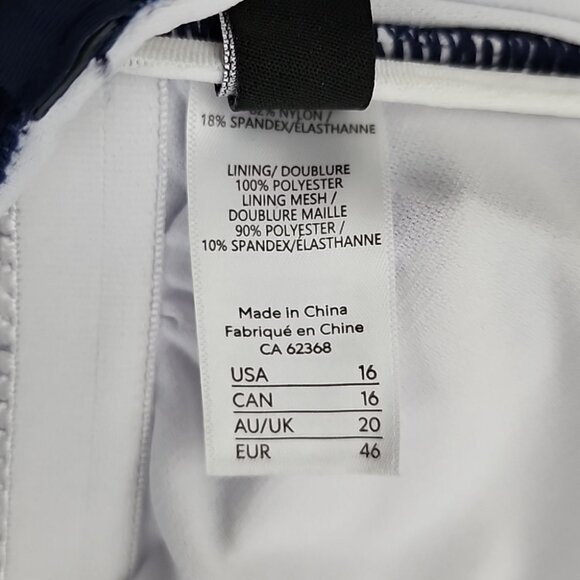 Simon Chang Solutions One-Piece Swimsuit Blue White Stripe High Back Size 16 - Picture 7 of 12